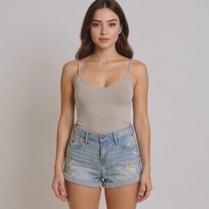 Hollister Distressed Denim Shorts–Light Wash Folded Hem Cutoffs | Size 7 W28 Y2K